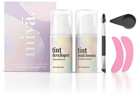 MIYA LASH Dark Brown Eyebrow Tint Kit | 2 in 1 Lash & Eye Brow Tint Set | Brow Dye Dark Brown Colour | Lash Tint | Eyebrow Dye Kit w/Tools, Developer | Lasts 8 weeks