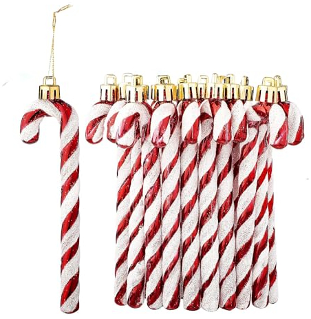 HERZWILD Lot de 12 décorations de Sapin de Noël en Forme de Canne à Sucre d'orge (Blanc/Rouge)