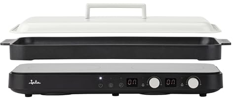 JATA JEVI1470 - Placa Induccion Portatil de 2 Fuegos + Plancha Cocina. 2800 W. Con tapa Antisalpicaduras. Hasta 230ºC. Con Temporizador de 99 minutos.