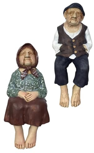 JTBDWOSK Nonno Nonna Figurine Bordo Sgabello Decorazione Coppia Scultura Giardino Decorativo Coppia Statua Topper Scrivania Ornamenti Compleanno Regalo di Natale,Multi Colored