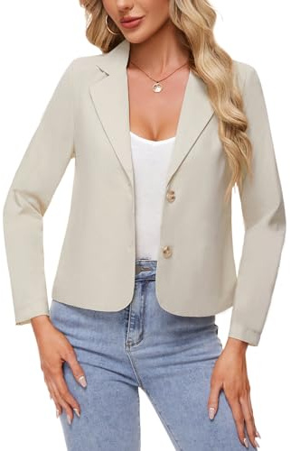 MINTLIMIT Womens Linen Blazer Long Sleeve Button Front Blazer Classic Lapel Collar Business Office Cardigan Suit Jacket,Beige,S