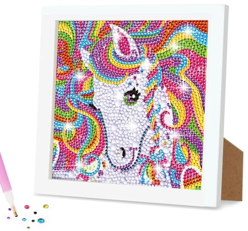 AUAUY Diamantmålningssats, 5D diamantmålning katter kit med träram gör-det-själv diamantmålning kit hantverk konst present för heminredning (enhörning)