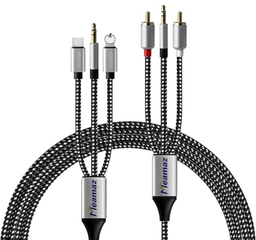 5-in-1 L ightning Kabel,Klinke 3,5mm/IOS/USB C auf Cinch Klinke Kabel (2m) | Meamaz Cinch Kabel, [Mfi Certified], Stereo Phono Audio Aux Adapter Kompatibel mit iPhone/Samsung Galaxy für TV, DJ, Heimkino
