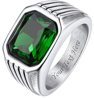 Bestyle Chunky Bandring für Männer, Edelstahl Ring mit Gravur, Synthetischer Edelstein Schwarze Onyx/Smaragd/Saphir/Rubin 10 * 12mm Herrenring CZ Biker Ring Pinky Schmuck Größe 54-72