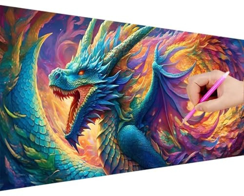 Diamond Painting Groß XXL 125x50cm, 5D Diamond Painting Furcht Drachen, DIY Full Diamond Painting Eckige Steine Bastelset Erwachsene, Malen Nach Zahlen Diamond Painting für Geschenk Zimmer Deko b-4