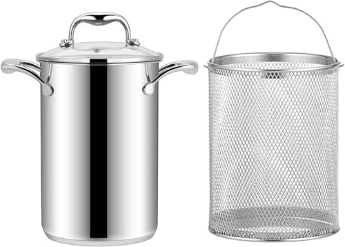 Cooking Pots,4L Asparagus Pot with Basket and Lid, 304 Stainless Steel Asparagus Rice and Vegetables Cooker Spaghetti Steamer Pasta Cooker Oil Deep Fry Pan