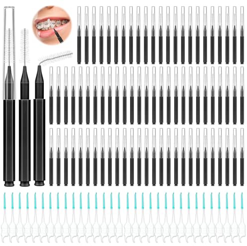 Lezmarket 300PCS Interdental Brushes for Braces, Soft and Bendable Dental Brush for Orthodontic Braces, Braces Cleaner Brush Tooth Pick Teeth Flossers Brushes for Teeth (Black)