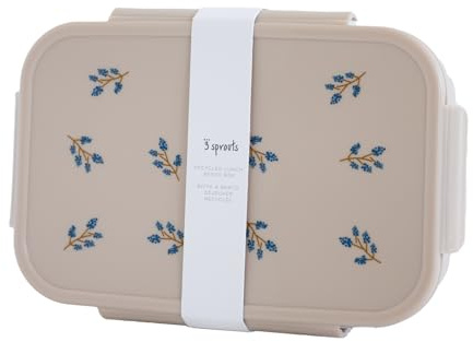 3 Sprouts Recycled Plastic Bento Box for Kids - Eco-Friendly Lunch Bento Boxes for Kids - Leakproof Kid Toddler Lunch Box with Multiple Compartments, Microwave & Dishwasher Safe - Blueberry Taupe
