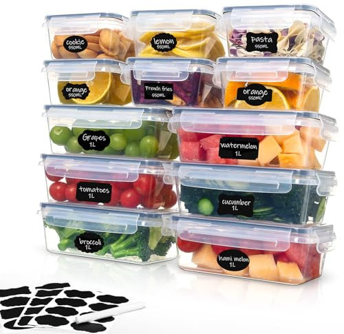 Ordeluxe Lot de 12 Boîtes de Conservation Alimentaire, boîtes hermétiques plastiques sans BPA, rangement cuisine et maison, contenants alimentaires micro-ondes et congélation, 6 x 1L + 6 x 500mL