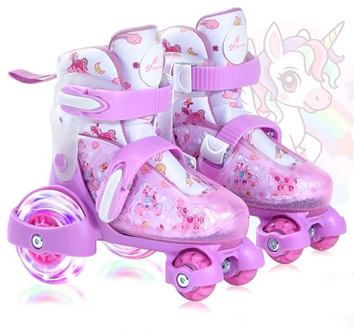 Rollschuhe Kinder Verstellbar Mädchen, Rollschuhe Kinder 24-31 4 Größen Verstellbar für Drinnen Draußen Mädchen Anfänger