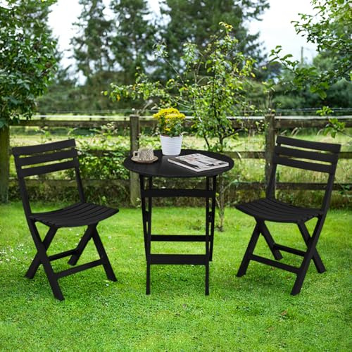 TAO ONE Lot de 3 meubles de balcon pliants, ensemble de balcon, 2 chaises, 1 table pour intérieur et extérieur avec dossier, ensemble de meubles de terrasse pliable pour balcon, jardin, piscine, noir