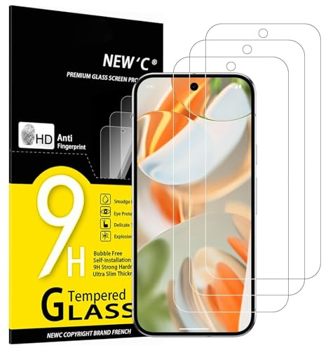 NEW'C 3 Pack, skärmskydd i glas för Google Pixel 10/10 Pro, Pixel 9/9 Pro, bubbelfri, 9H hårdhet, 0,33 mm ultratransparent, ultrabeständigt härdat glas