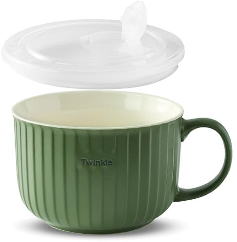 mehrido Ceramic Soup Bowls with Handle and Vented Lid, 750ml Large Soup Mug for Soup Instant Noodle Cereal, Soup Containers, Microwave & Dishwasher Safe