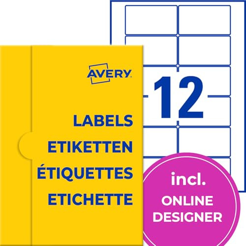 AVERY Zweckform P3463-100 Universal Etiketten (1.200 Klebeetiketten, 80x45mm auf A4, Papier, bedruckbare Produktetiketten, selbstklebende Marmeladenetiketten, individuelle Aufkleber) 100 Blatt, weiß