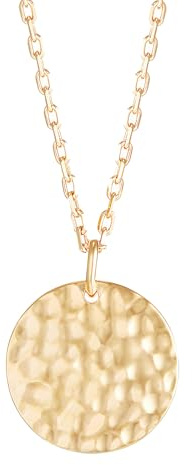 Kritz Collier Femme Disque Martelé Plaqué Or et Acier inoxydable - Pendentif Disques Medaillon Rond et Chaîne réglable - Bijoux Tendance Cadeau (Disque Martelé)