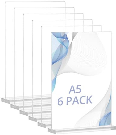 QWORK® 6 pezzi porta acrilico A5, espositore per cartelli tavolo, supporto da esposizione, per ufficio, negozio, ristorante