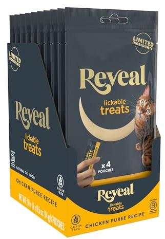 Reveal Lickable Cat Treats, Natural Purée Treats for Cats, Grain Free and Made with Limited Ingredients, Chicken Squeeze Up Cat Treats (40 x 0.5 oz Sachet Multipack)