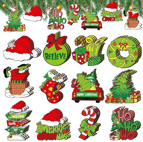 36pcs Christmas Tree Decorations - Wood Christmas Tree Hanging Ornament Holiday Xmas Ornaments Christmas Decorations Decor Home Indoors (36pcs)