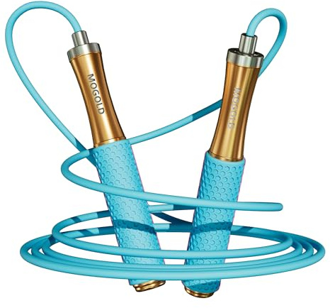 MOGOLD Springseil für Herren, Damen, Kinder – Doppel-Kugellager, 360-Grad-Drehung, Metallgriff, Kern mit Silikongriff, verstellbar, 3 m langes Springseil, gut für Workout, Fitness, Gewichtsverlust