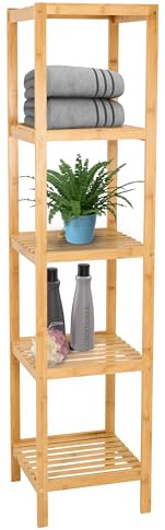 Brixy Bambus Badregal mit 5 Ablagen, freistehendes Badezimmerregal, 141 x 33 x 33 cm, Natur