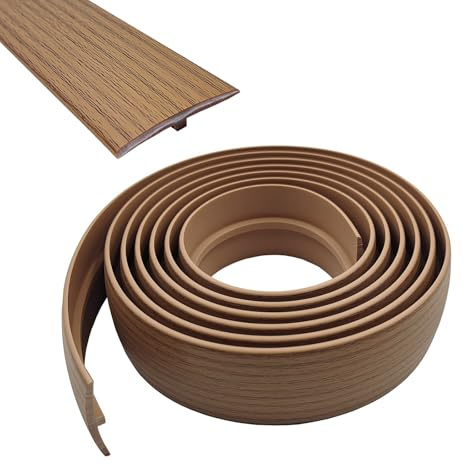 Övergångsprofil självhäftande, bredd 50 mm, flexibel PVC-övergångsrems-T-formdel, övergångslist utan borrning, täcklist (gul ek, 5 m)