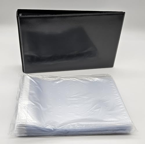 PS-Handelshaus Ringbuch A5 Schwarz Querformat mit 100 Prospekthüllen | 1x A5 Ordner Brilliant in Schwarz mit Drahtniederhalter & Sichttasche vorn + 100x A5 Hüllen im Querformat.