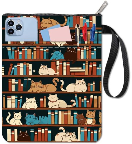 craspire Housse de Livre Chat Bibliothèque Protecteur de Livre Housse de Livre de Livre en Tissu Lavable Housse de Livre en Tissu avec Fermeture à Glissière et Poche à Manches Extra pour Amateurs