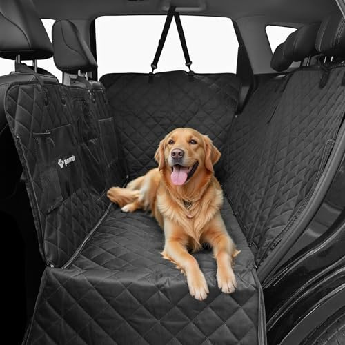 pawander Dog Car Seat Cover for Back Seat with Door Protection, Waterproof Dog Seat Hammock, Soft-Padded Pet Car Seat Cover for SUVs & Sedans (Black)