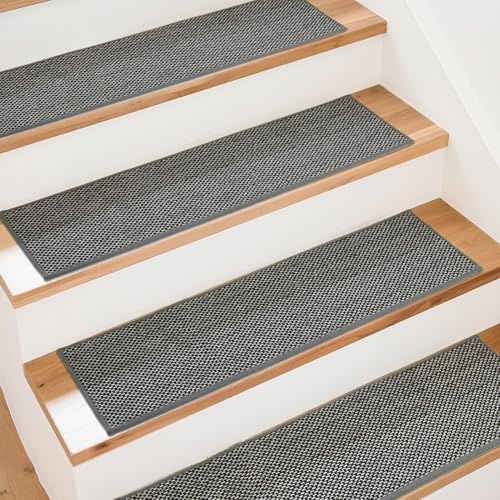 Art3d Stufenmatten Treppenstufen Matten 20 X 76 cm Leinenoptik-Schwarz | 15 Stück Treppenteppich Selbstklebend Sicherheit Stufenteppich Ideal für Kinder, Älteste und Haustiere