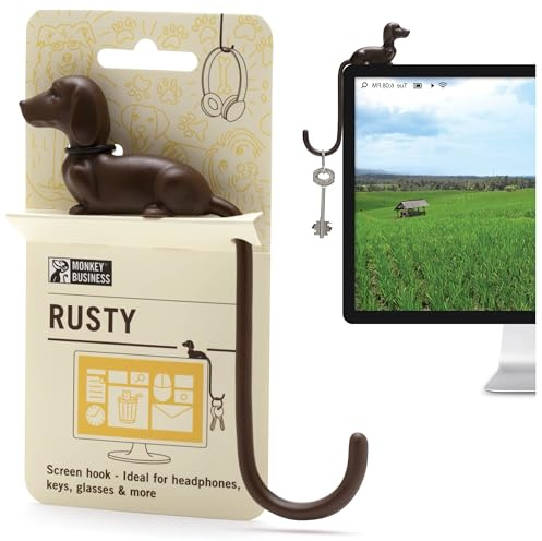 Monkey Business Rusty der Hundeschwanz-Haken für Monitor, Kopfhörerhalter & Organizer, dekorativer Klebehaken für Schlüssel, Kabel, Hüte & Computerzubehör - Braun