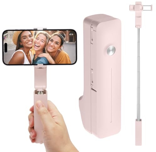 RANJIMA Mini perche à selfie portable Bluetooth avec télécommande, support rotatif à 360°, 72 cm, extensible pour iPhone/Samsung/Huawei/smartphone (rose)