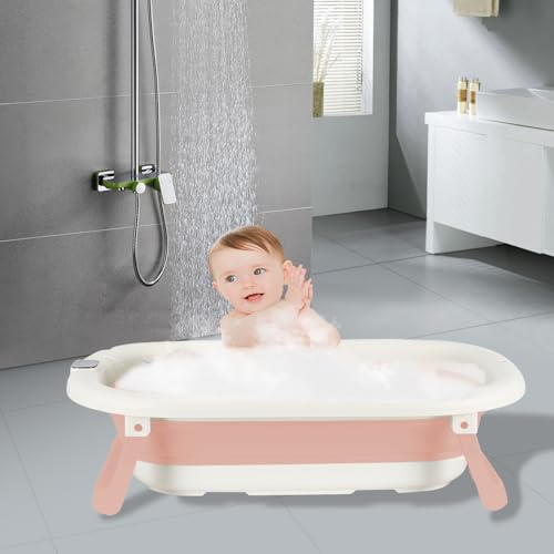 Faltbare Babybadewanne, Thermalbad für Babys, faltbare Babybadewanne, Kinderbadewanne geeignet für Neugeborene bis Kleinkinder, 43 x 71 x 18,5 cm - Rosa