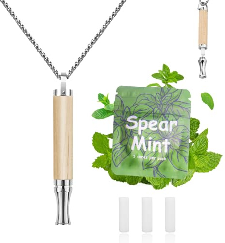 LAMKHOO Breathing Necklace to Quit Smoking and Vaping with Refillable Mint Pods Stop Smoking Aids Fidget Necklace for Anxiety Relief Smokeless Inhaler for Adults (Maple)