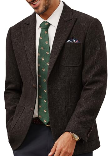 PJ PAUL JONES Sakko Chaqueta de traje de hombre de 2 botones de lana de tweed británica, corte regular, para hombre, marrón oscuro, XL