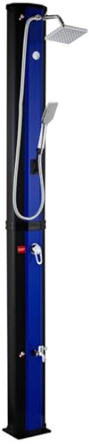 EGO INTERIORS Solar-Dusche, 60 Liter, Outdoor, Fußdusche, Handbrause, Thermometer, Regenduschkopf, PVC+ABS, Blau-Schwarz, Alicante