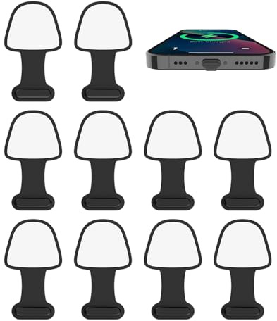 BIFHIG 10 Pieces of Charging Port Dust Plug, Self-Adhesive Dust Plug, Charging Port Cover, Mobile Phone Dust Plug, Lightning Interface (Black)