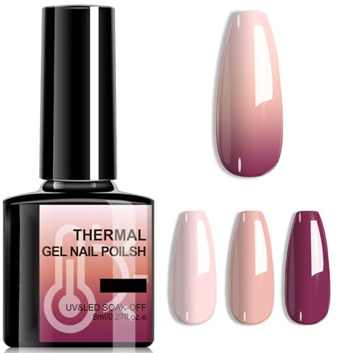 Farbwechsel Rosa UV Gel Nagellack - 8ml Temperatur Wechselnd Nagelack, Color Changed Nail Polish für UV/LED lampe, der eingeweicht entfernt werden kann - Geeignet für DIY Nageldesign Frauen
