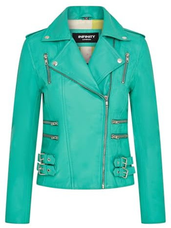 Infinity Leather Veste Motard Rétro 100% Cuir Dames