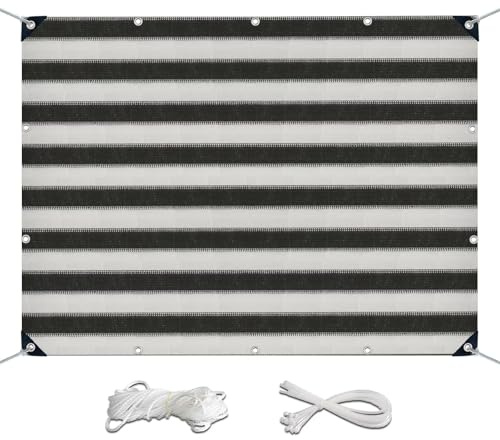 ZHIYIN Balkon Sichtschutz UV-Schutz 80x320cm, Wind- und UV-Schutz Balkon Trennwand Sichtschutz 160g/m² HDPE Sonnensegel Aufrollbar für Den Gartenzaun, Grau-weiß Gestreift