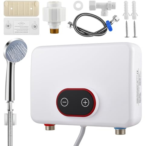 Mini Electric Water Heater, 5500W 220V Instant Hot WaterHeater with Digital Display, Under Sink Mini Heater Electric Instantaneous Water Heater with UK Plug for Shower Bathroom Kitchen