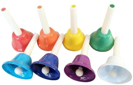 Juego de 8 campanas de mano coloridas de metal diatónico, instrumentos de percusión para niños, educación musical