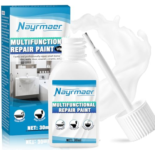 Nayrmaer Emaille Reparatur Lack, 30ml Badewannenlack, Wasserfest Fliesenlack Badezimmer Weiß, Wandfarbe Ausbessern Weiß Geeignet für Badewannen, Toiletten, Waschbecken, Fliesen, Wände, Duschen usw.