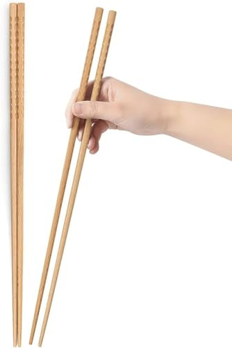 2 Paia di Bacchette - Bacchette da Cucina in Legno Naturale Extra Lunghe, riutilizzabili, Bacchette Tradizionali Cinesi per pentola Calda, frittura, Cottura, Noodles (33 cm)