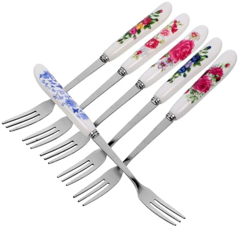 DECORNIJIA Forchettine da Dessert Manico Ergonomico in Ceramica in Acciaio Inossidabile Set da 6 Pezzi Portatile Multifunzione per Frutta e Dolci Eleganti