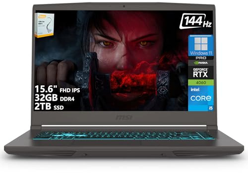 msi Thin 15 Gaming Laptop | 15.6 FHD IPS 144Hz | Intel 8-core i5-13420H (>i7-12650H) | 32GB DDR4 2TB SSD | NVIDIA GeForce RTX 4060 | Backlit Type-C Wi-Fi 6E Win11 Pro w/DLCA Accessory