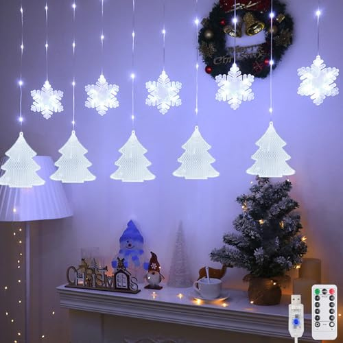 DAZZTIME LED Rideau Lumineux Guirlande,2m 160LED Rideau Lumineux Flocons de Neige,Lampe de Noël pour fenêtre d'intérieur,Lumière Décoration,pour Fête Jardin Noël Mariage