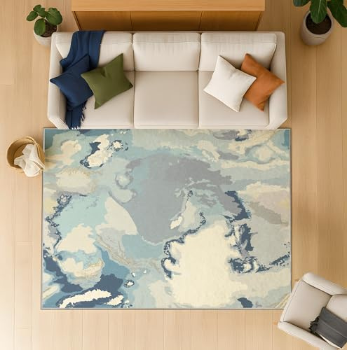 Generico Vista Dall'Alto Tappeto Salotto Pelo Corto, Antiscivolo Lavabile Tappeto Classico Stile Soggiorno Camera da Letto, Grandi Tappeti Antartide Artico Spedizione (Blu Ghiaccio 120 x 160 cm)