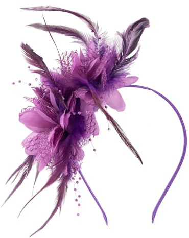 Elegant Fascinators for Women- Wedding Hair Accessory Fascinator Headband with Flowers Mesh Feathers, Brides Bridesmaids Headdress Fascinator Hat for Wedding Garden Tea Birthday Prom Party