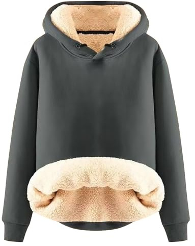 Damsweatshirt med huva, stora storlekar, dam, lång tröja, vinter, varm, fluffig, stickad fleecetröja, fodrad, långtröja, plysch, huvtröja, långärmade tröjor, termisk huvtröja, tjock, Mörkgrå, 5XL