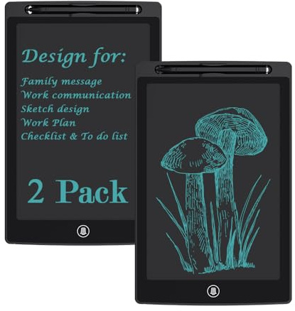 TIQUS - Tableta de escritura LCD de 9.25 pulgadas (2 unidades), pizarra electrónica y notas MeMO para adultos en casa, escuela y oficina, lápiz capacitivo medio [negro]